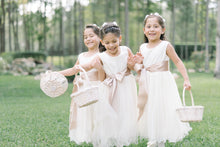 Load image into Gallery viewer, Flower girls in Ana Balahan dresses wearing high quality satin sashes
